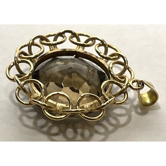 Vintage Italian 18K Gold Pendant With 19mm Smoky Quartz Stone - Picture 9 of 14